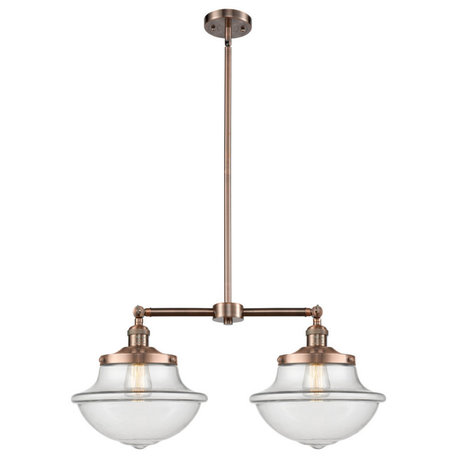 Large Oxford 2-Light Chandelier, Antique Copper, Clear