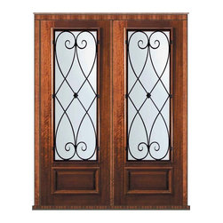 Pre-hung Double Door 96 Wood Mahogany Charleston 3/4 Lite - Front Doors