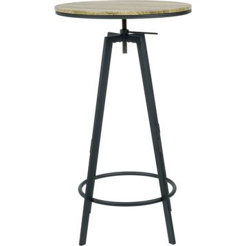 Vintage Industrial Height Adjustable 24'' Round Swivel Table With Wood Top, Nat