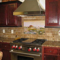Tuscany in The Mist Tile Mural backsplash by Linda Paul - Tile Murals