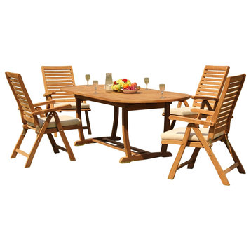 Outdoor Teak Dining Set, 94" Masc Oval Table and 4 Ashley Reclining Chairs