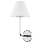 Hudson Valley Lighting - Trice 1 Light Wall Sconce, Polished Nickel - Instantly recognizable and endlessly useable, this familiar sconce form features a tapered white linen shade, slender curved arm and round backplate for a classic, refined look. The subtle bamboo-inspired ribbing in the metalwork gives a nod to the natural and draws the eye. In an allover Polished Nickel or two-tone Aged Brass and Old Bronze finish, style this sconce alone or in multiples in areas throughout the home.