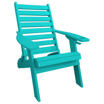 Farmhouse Poly Lumber Folding Adirondack Chair with Cup Holder, Aruba Blue, Without Smart Phone Holder