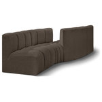 Meridian Furniture - Arc Boucle Fabric Upholstered 4-Pc. Facing Modular Sectional, Brown - Give your living room or den the perfect blend of style and versatility with this Arc boucle fabric curved modular Sectional. Part of the Arc modular furniture collection, this Sectional comes upholstered in rich brown boucle fabric and features deep channel tufting that adds a touch of luxury while enhancing comfort and support. A seamless combination of form and function, this chair can be used with other Arc pieces to create a myriad of configurations in your well-curated room.