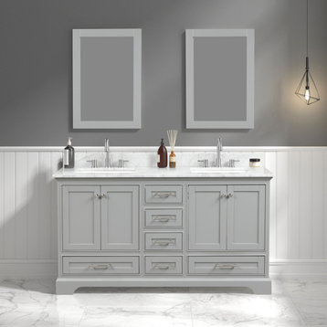 Bath Vanity, Marble Top, Grey, 60'' With Sink, Mirror