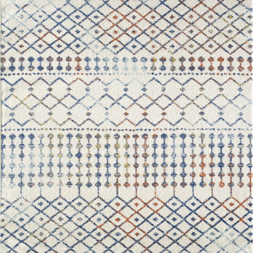 Totti Grid Geometric Rug, Cream/Multicolor, 8'x10'