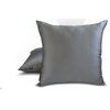Silver Satin Solid Set of 2, 22"x22" Throw Pillow Cover - Silver Gray Slub Satin
