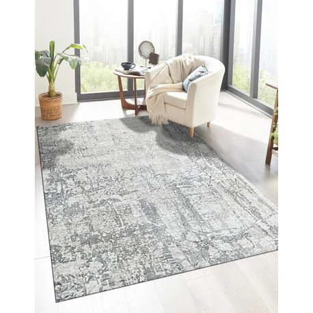 Hand-Knotted Wool Ivory/Gray Transitional Modern Modern Rug, 7' X 9'