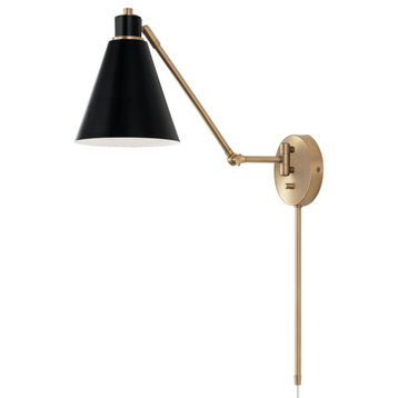 Bradley 1-Light Wall Sconce, Aged Brass and Black