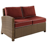 Crosley - Bradenton Outdoor Wicker Sectional Left Corner Loveseat With Sangria Cushions - Create the ultimate in outdoor entertaining with Crosley's Bradenton Collection. This elegantly designed all-weather wicker sectional is the perfect addition to your environment. Bradenton provides the utmost in flexibility with its modular design that allows you to easily add sections as needed to fit any space. The finely crafted deep seating collection features intricately woven wicker over durable steel frames, and UV/Fade resistant cushions providing comfort, style and durability.