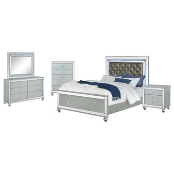 Coaster Gunnison 5-piece Queen Wood Bedroom Set with LED Light Silver