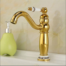 Amiens Gold & Ceramic Single Handle Deck Mount Sink Faucet - Bathroom Sink Faucets