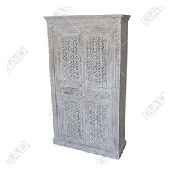 RUSTIC HUED CARVED ALMIRAH -ANTIQUE AND RUSTIC FURNITURE - Furniture