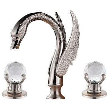 Gold Swan Basin Faucet Luxury Deck Mounted Dual Crystal Handle Mixer Tap, Brushed Nickel