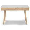 Viola 44" Rectangular Italian Carrara White Marble Writing Desk With Oak Leg