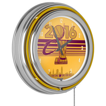 Cleveland Cavaliers 2016 NBA Chamipons Chrome Double Rung Neon Clock