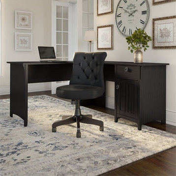 Bush Furniture Salinas Engineered Wood L-Shaped Desk and Chair Set in Black