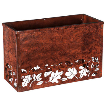 Rust Finished Outdoor Planter with Laser Cut Artwork, Fall Leaves