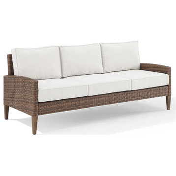 Afuera Living Modern Wicker / Rattan/Fabric Outdoor Sofa in Cream/Brown