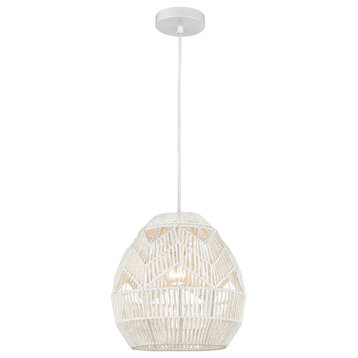 Eclectic1-Light Mini Pendant, White With Boho Inspired Shade