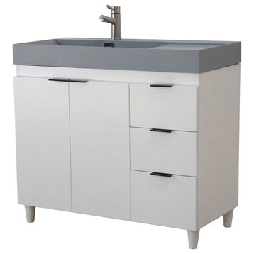 39" Single Sink Vanity, White With Dark Gray Composite Granite Top