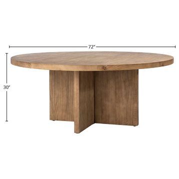 Harley 72" Round Reclaimed Pine Dining Table With Cross Base, Natural Finish