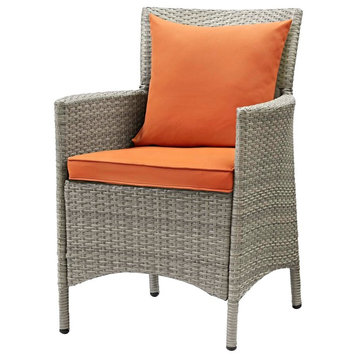 Modern Outdoor Side Dining Chair Armchair, Rattan Wicker, Orange Light Gray