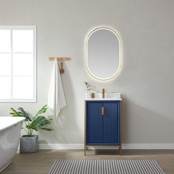 Granada Vanity With White Composite Stone Top, Royal Blue, 24", With Mirror