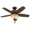 Hunter Fan Company  42" Builder Small Room  Ceiling Fan With Light, New Bronze