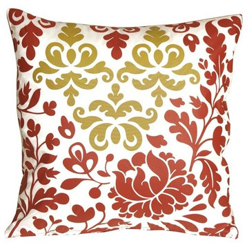 Pillow Decor - Bohemian Damask Red, White and Ocher Throw Pillow