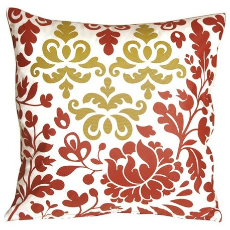 Pillow Decor - Bohemian Damask Red, White and Ocher Throw Pillow