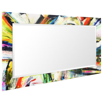 "Rock Star" Beveled Mirror on Printed Abstarct Tempered Art Glass, 54x28"
