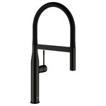 Grohe - Essence New Single-Handle Pull-Down Sprayer Kitchen Faucet in Matte Black - Reflecting minimalist beauty in its purest form, the GROHE Essence New Semi-Pro Faucet is a natural choice for today's cosmopolitan kitchen. This elegant faucet features a flexible, high-arched black hose spout with integrated spring to reach every corner of the sink. The dual function spray head with toggle function offers seamless switching between spray and regular water flow. Equipped with a forward-rotating lever handle to eliminate backsplash interference, Essence New allows for easy placement in any kitchen design. Flexible hose spout is available in multiple colors, sold separately, and easy to snap in place for a whole new look. See Model 30321_0 for details.