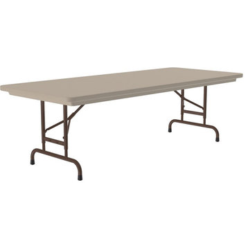 Pemberly Row Adjustable H-D Plastic Blow-Molded Folding Table in Mocha Brown