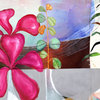 Abstract botanical painting, flower vase art, plant flower art, mixed media