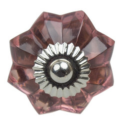 GlideRite Hardware - 1.75" Purple Glass Flower India Cabinet Knob - Cabinet And Drawer Knobs