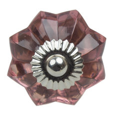 1-3/4" Purple Glass Flower India Cabinet Knob