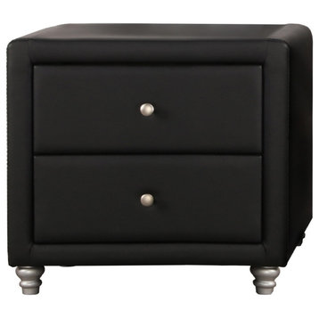 Black Upholstered 2 Drawer Nightstand