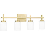 Quoizel - Quoizel WLB8631 Wilburn Bath 4 LED Light, Satin Brass - Opal etched glass casts a warm, ambient glow in the Wilburn wall sconce and bath light collection. The minimalist silhouette is accentuated by clean straight lines and a gleaming rectangular backplate. Choose from a variety of size and finish options to round out your home. Whichever you choose, Wilburn's integrated LED light source is guaranteed to shine in any hallway, bathroom or living area.