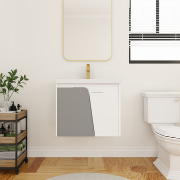 BNK Modern Bathroom Vanity with Soft Close Doors, White-24inch