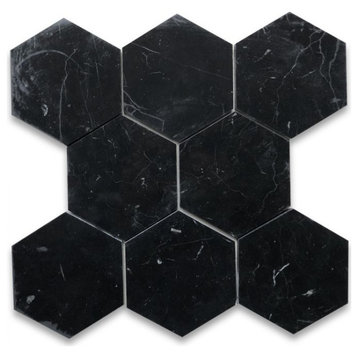 Pure Marquina, 10" Hexagon Porcelain Tile, 37 Sq Ft.