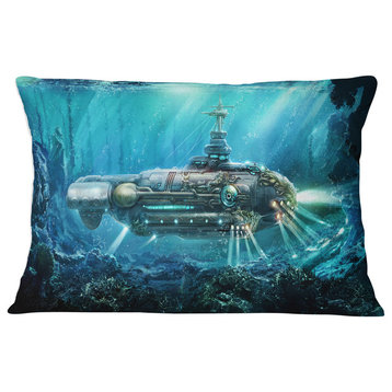 Fantastic Submarine Abstract Throw Pillow, 12"x20"