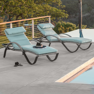 Cannes 2 Piece Aluminum Outdoor Patio Chaise Lounge Chairs, Bliss Blue