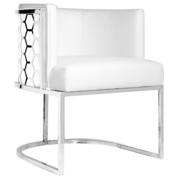 Uptown Club Elysee 17" Hexagon Pattern Faux Leather Dining Chair in White