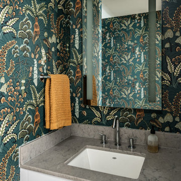 Powder Bathroom With Green Floral Wallpaper Cheeky Bathroom Art