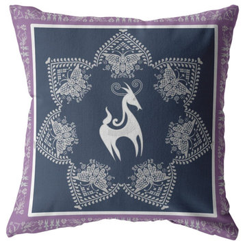 18" Navy Purple Horse Zippered Suede Throw Pillow