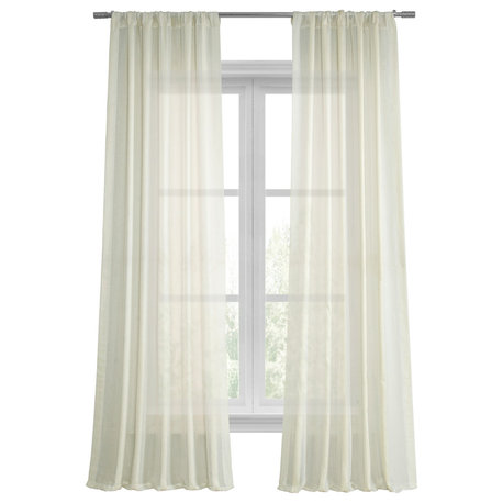 Antigua Off White Striped Linen Sheer Curtain Single Panel, 50"x96"