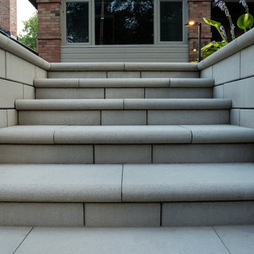 Front Entrance Transformation with Retaining Walls & Lighting