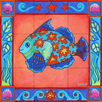 Tile Mural Bathroom Backsplash Mosaic Fish by Christine Kerrick