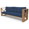 Brixton X Lounge Sofa, Wire Brushed Natural Teak, Canvas Navy
